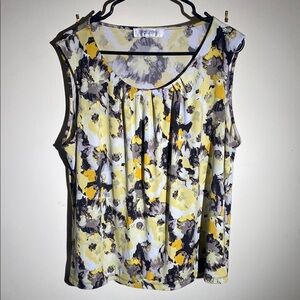 White and Yellow Pleated Blouse Relaxed Fit